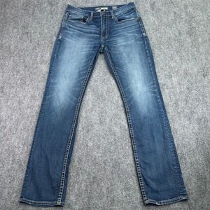 BKE Jeans Mens 32L (Fits 31x32) Blue Jake Straight Leg Stretch Regular Fit Denim